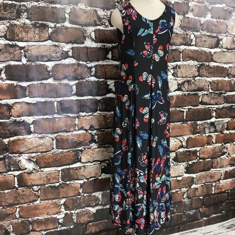 Reborn Dress Black Butterfly Sleeveless Pleated Maxi Small - Picture 6 of 12
